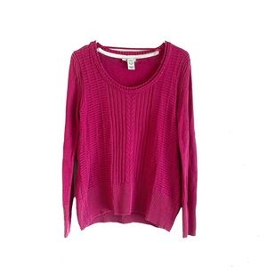 💋DKNY Jeans Y2K Style Cable Knit Hot Pink Crewneck Sweater Top